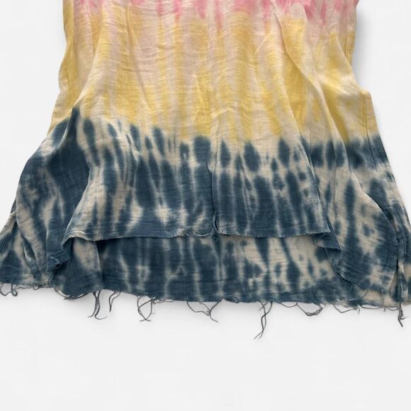 StarkX Tie-Dye Colorful rainbow  Cotton Gauze Frayed Hem Top Luxury Boho M - Picture 5 of 7